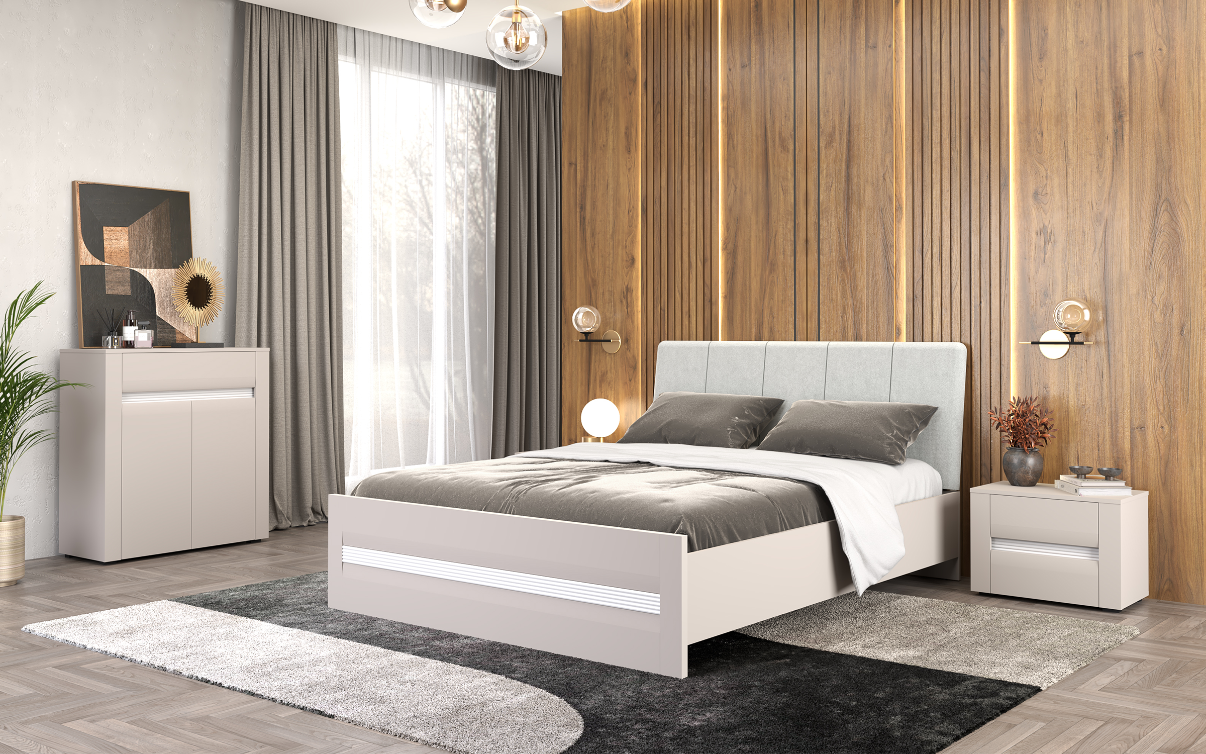 Σετ κρεβατοκάμαρας 160/200 Varis S, cashmere + λευκό  1